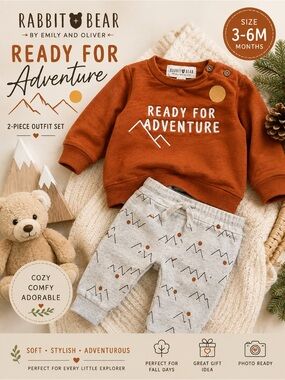 Rabbit + Bear Baby Ready for Adventure 2-Piece Outfit Set 3-6M